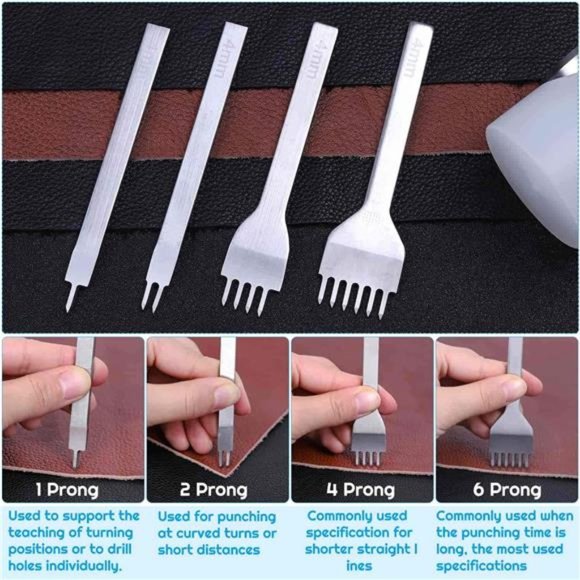 35 Pcs Leather Stitching Pouch Kit with 4mm Prong Sewing Hole Punch, Leather - Picture 4 of 8